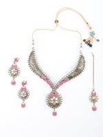 Golden And Light Pink Floral Choker Necklace - Rajwada