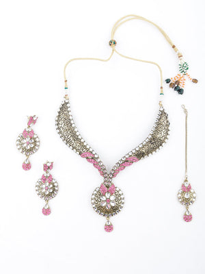 Golden And Light Pink Floral Choker Necklace - Rajwada