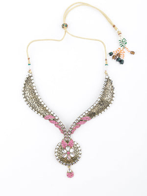 Golden And Light Pink Floral Choker Necklace - Rajwada