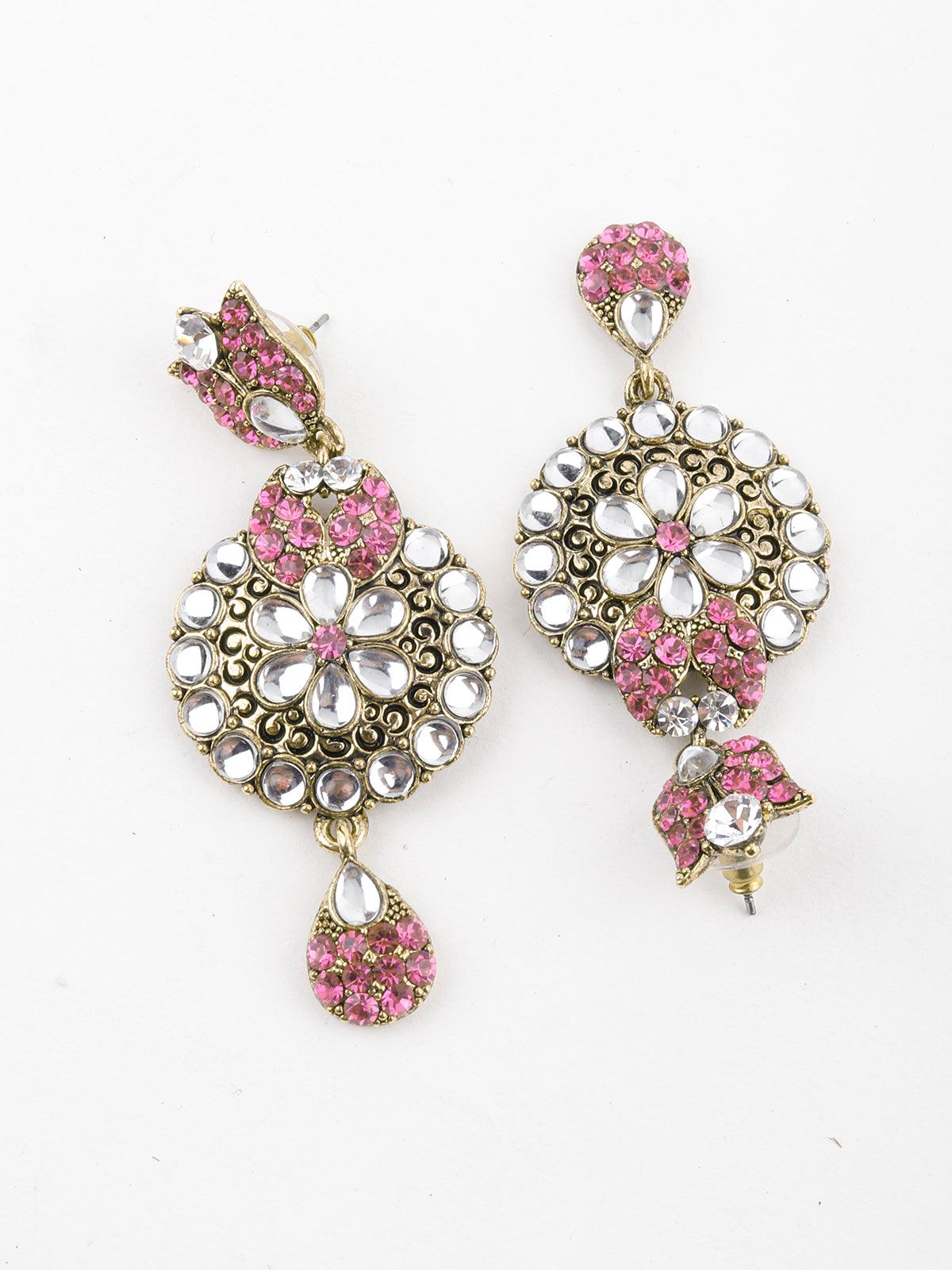 Golden And Light Pink Floral Choker Necklace - Rajwada