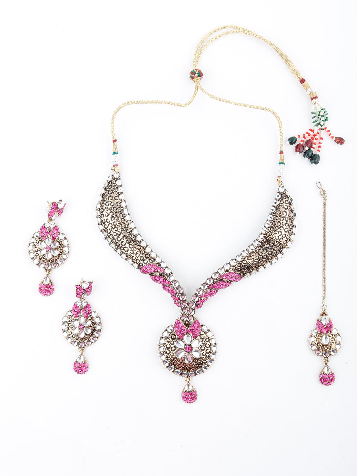 Golden And Pink Floral Choker Necklace - Rajwada