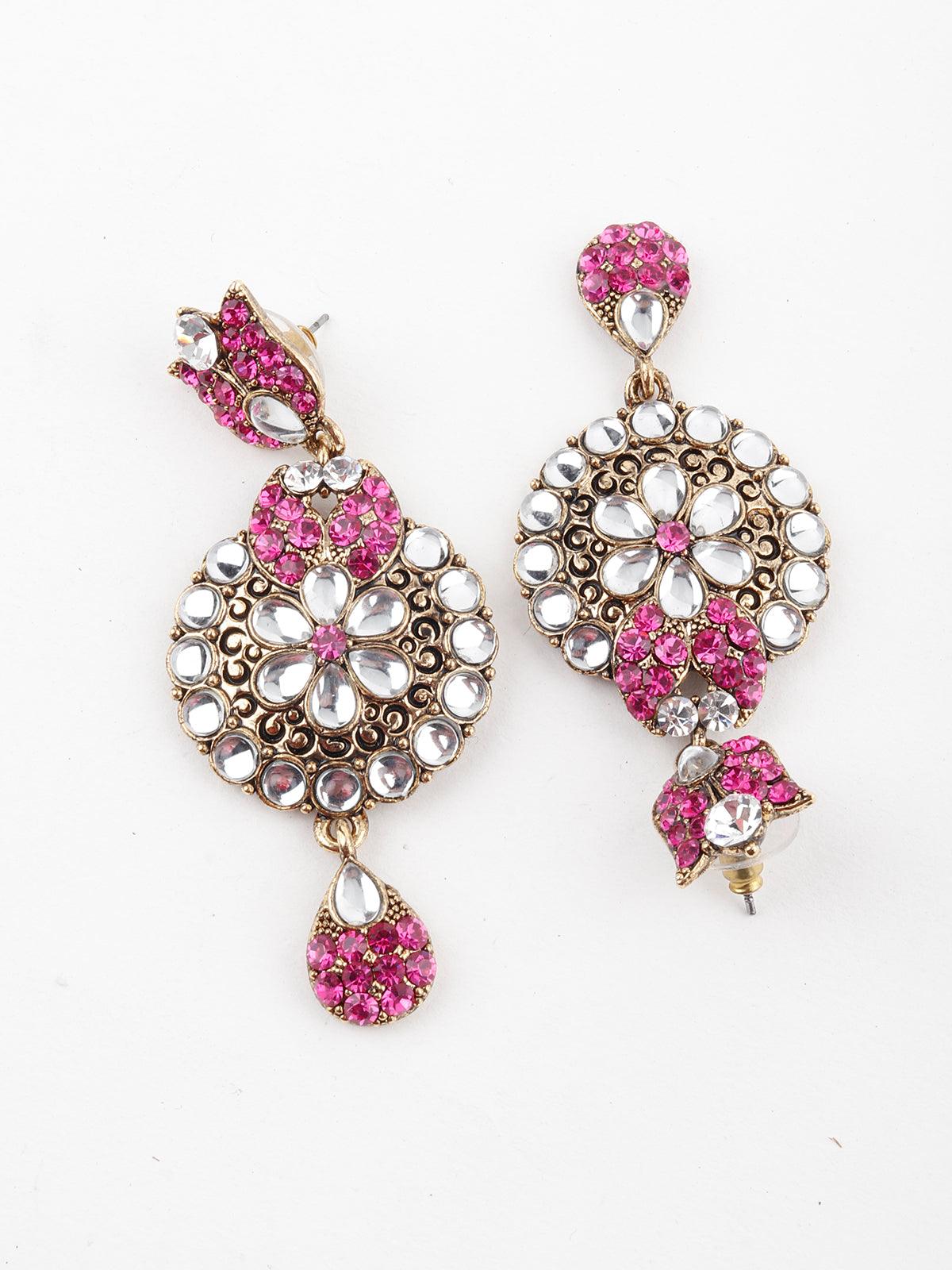 Golden And Pink Floral Choker Necklace - Rajwada