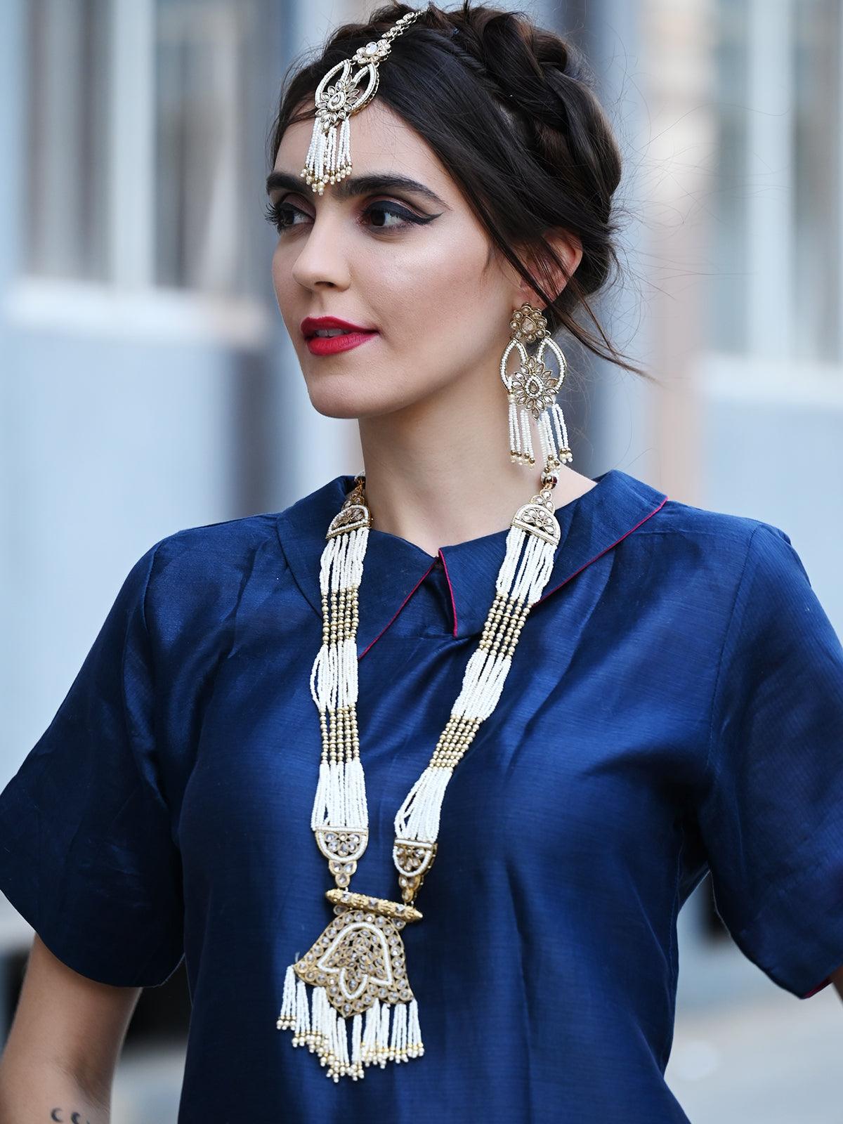 Golden and White Traditional Pearl Chain - Rajwada