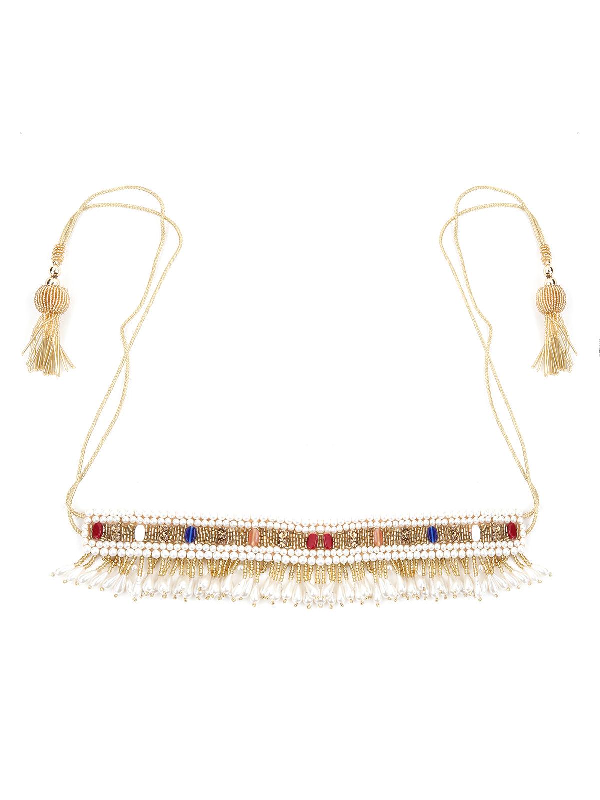 Golden Beaded Fabric Tie-able Tassel Belt! - Rajwada