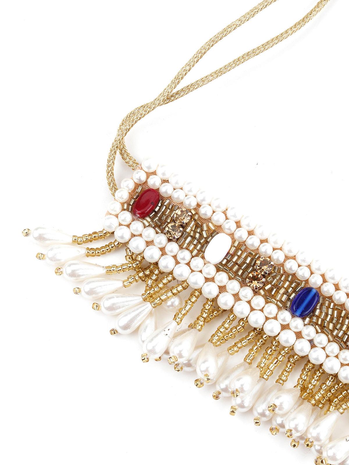 Golden Beaded Fabric Tie-able Tassel Belt! - Rajwada