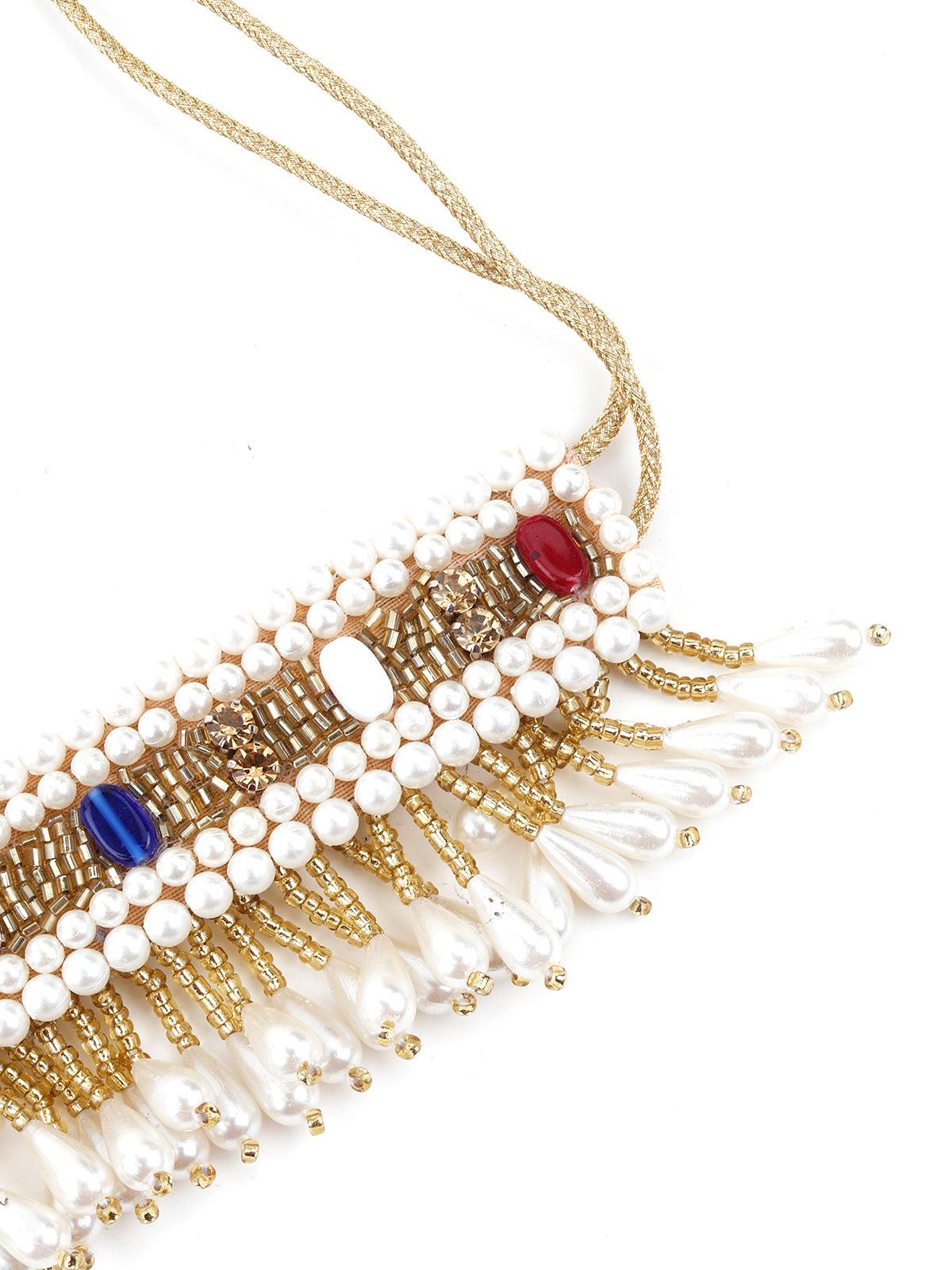 Golden Beaded Fabric Tie-able Tassel Belt! - Rajwada