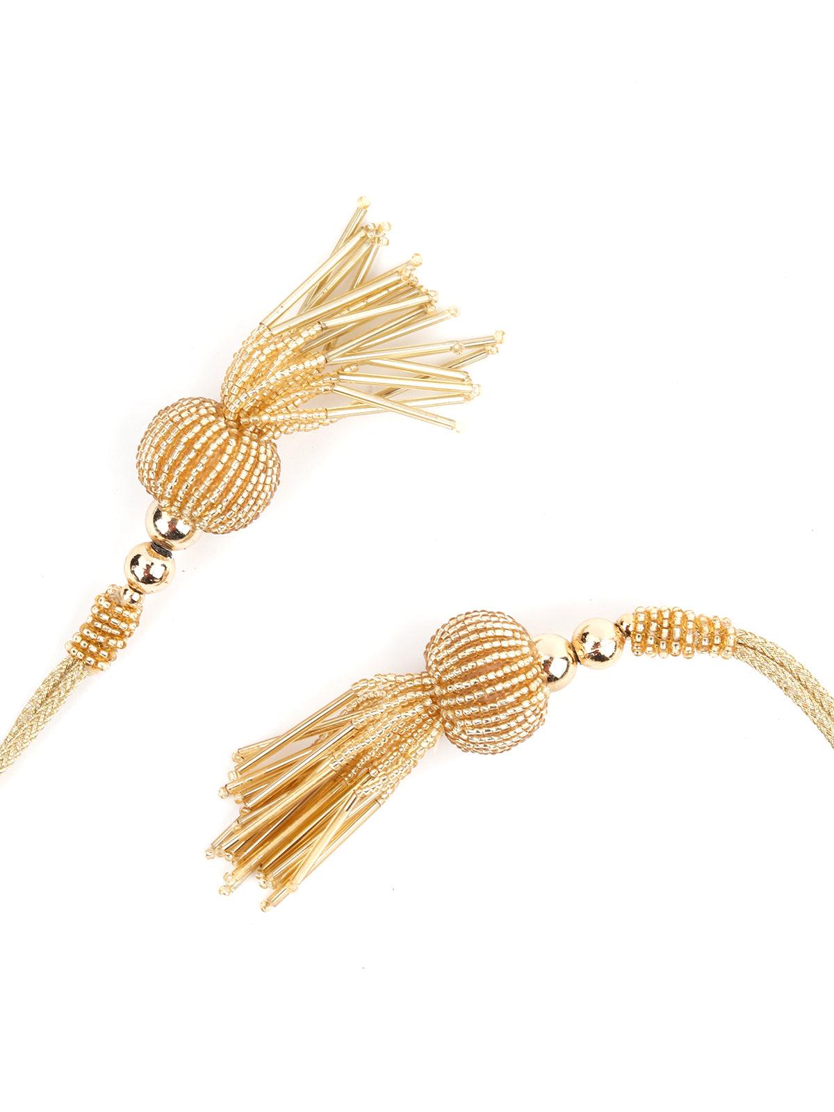 Golden Beaded Fabric Tie-able Tassel Belt! - Rajwada