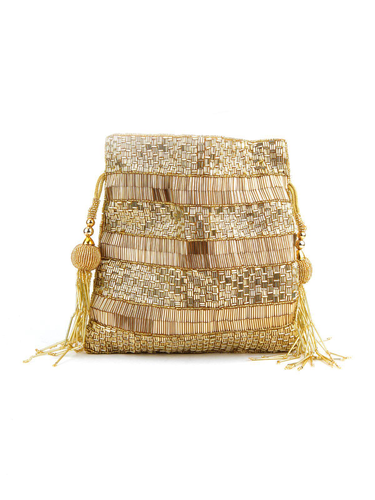 Golden Beaded Potli Handbag - Rajwada