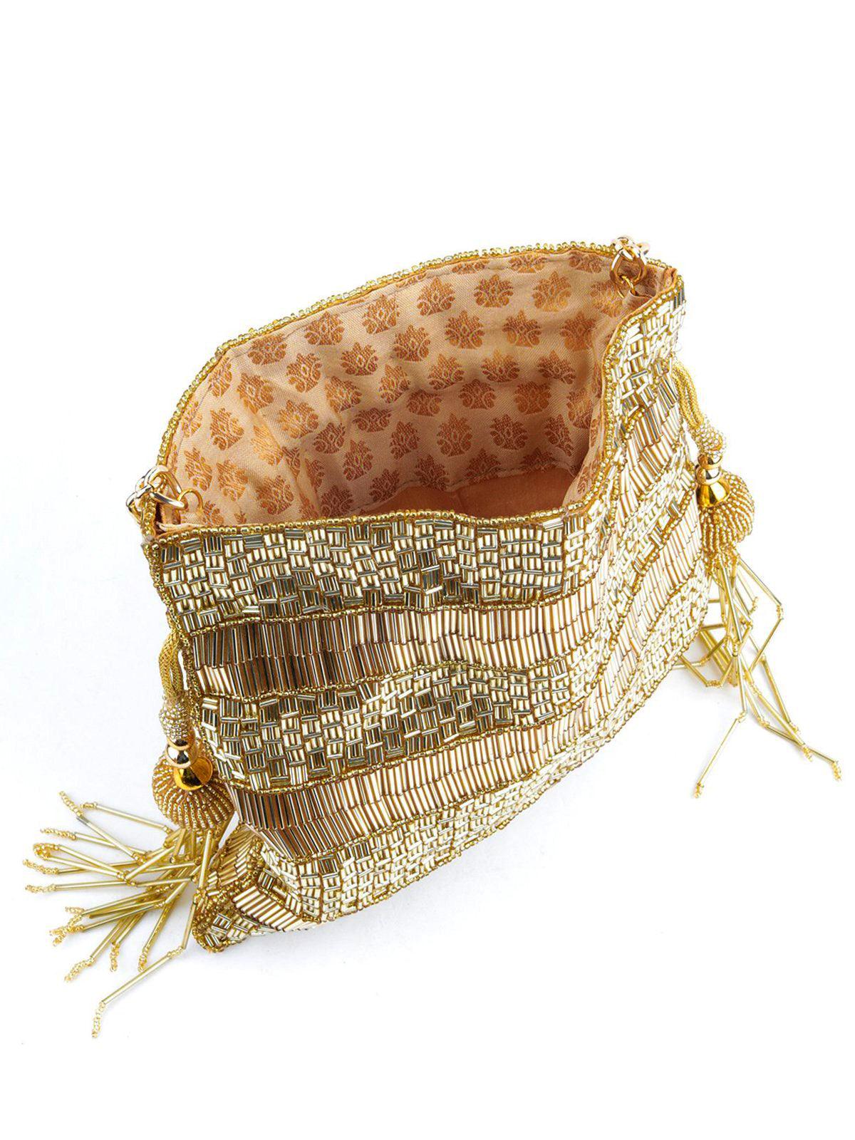 Golden Beaded Potli Handbag - Rajwada