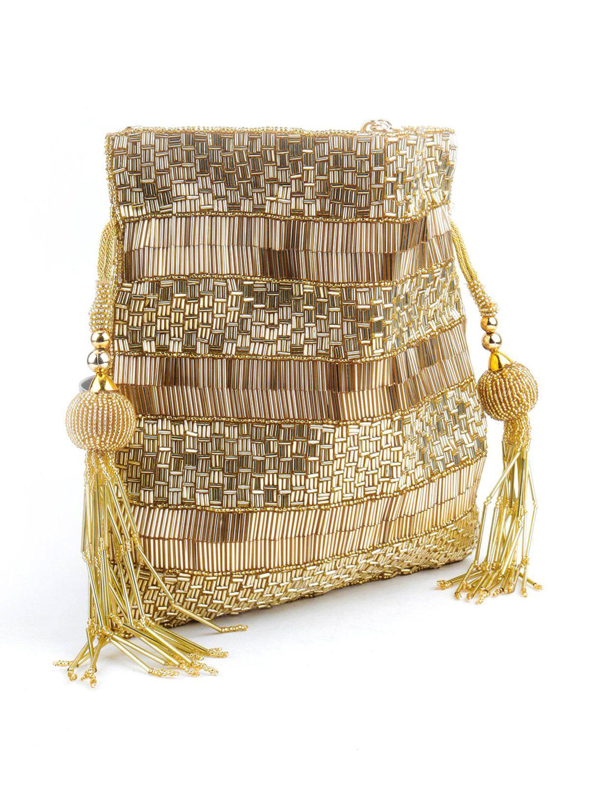 Golden Beaded Potli Handbag - Rajwada