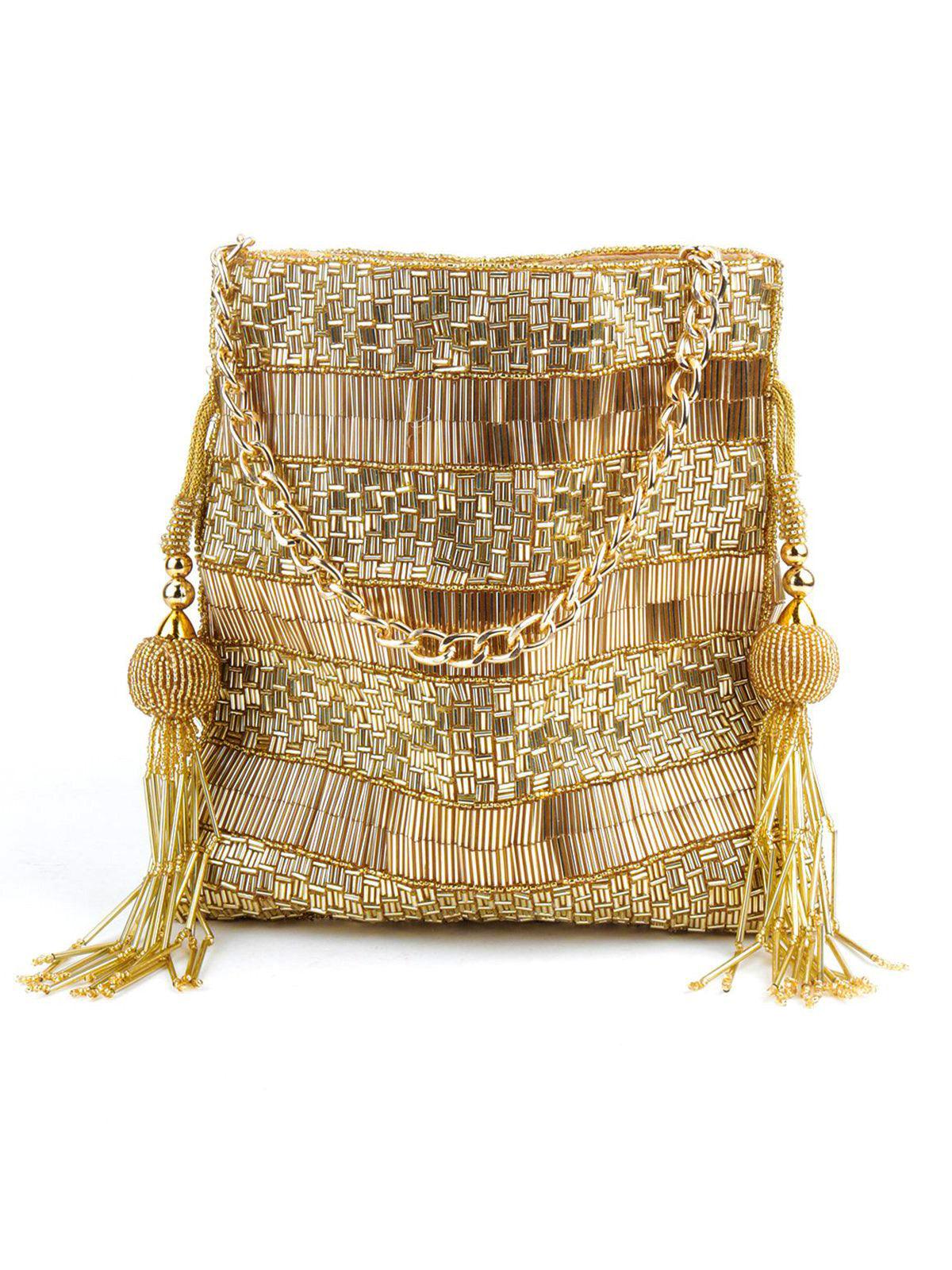 Golden Beaded Potli Handbag - Rajwada