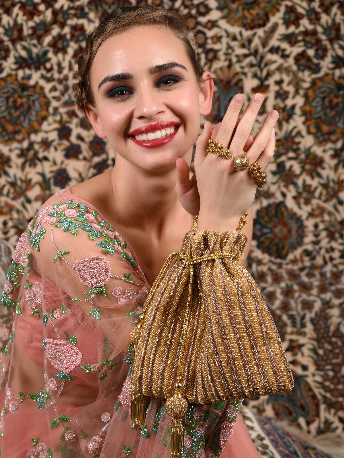 Golden Beaded Potli - Rajwada