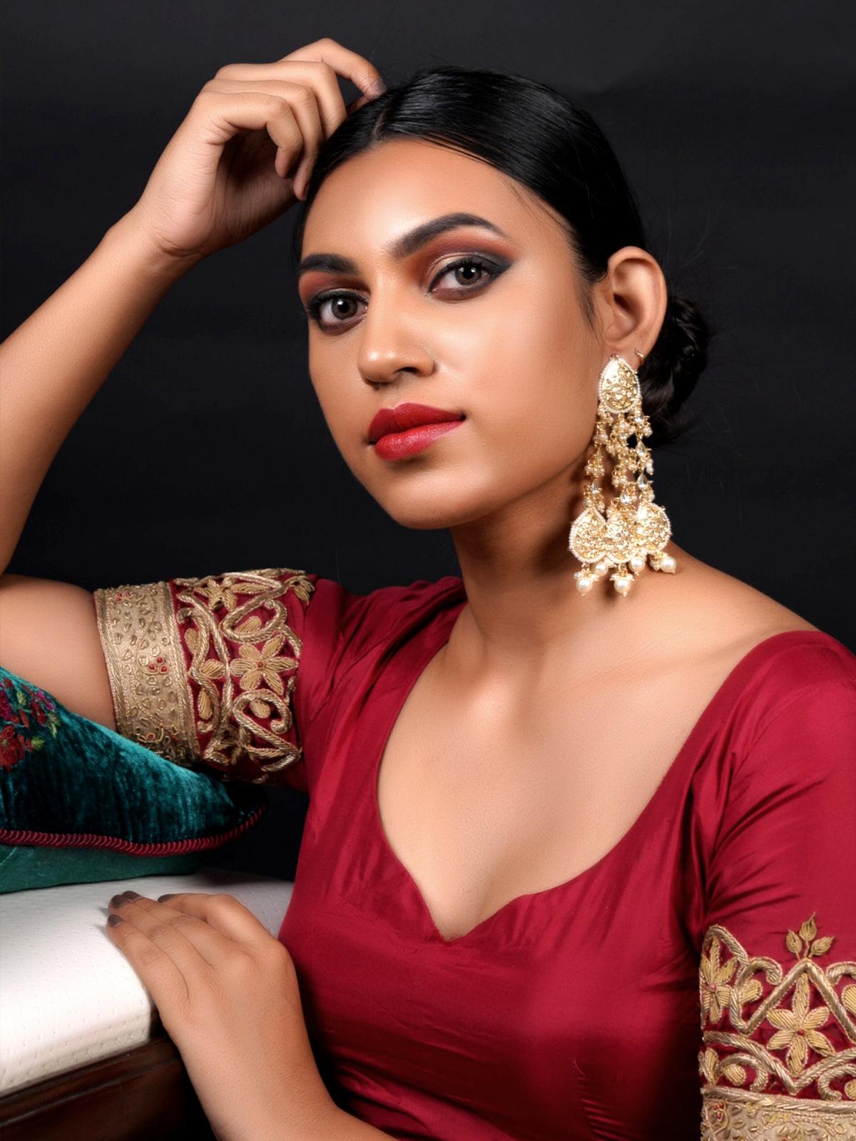 Golden Dangle White Pearl Dangle Earrings! - Rajwada