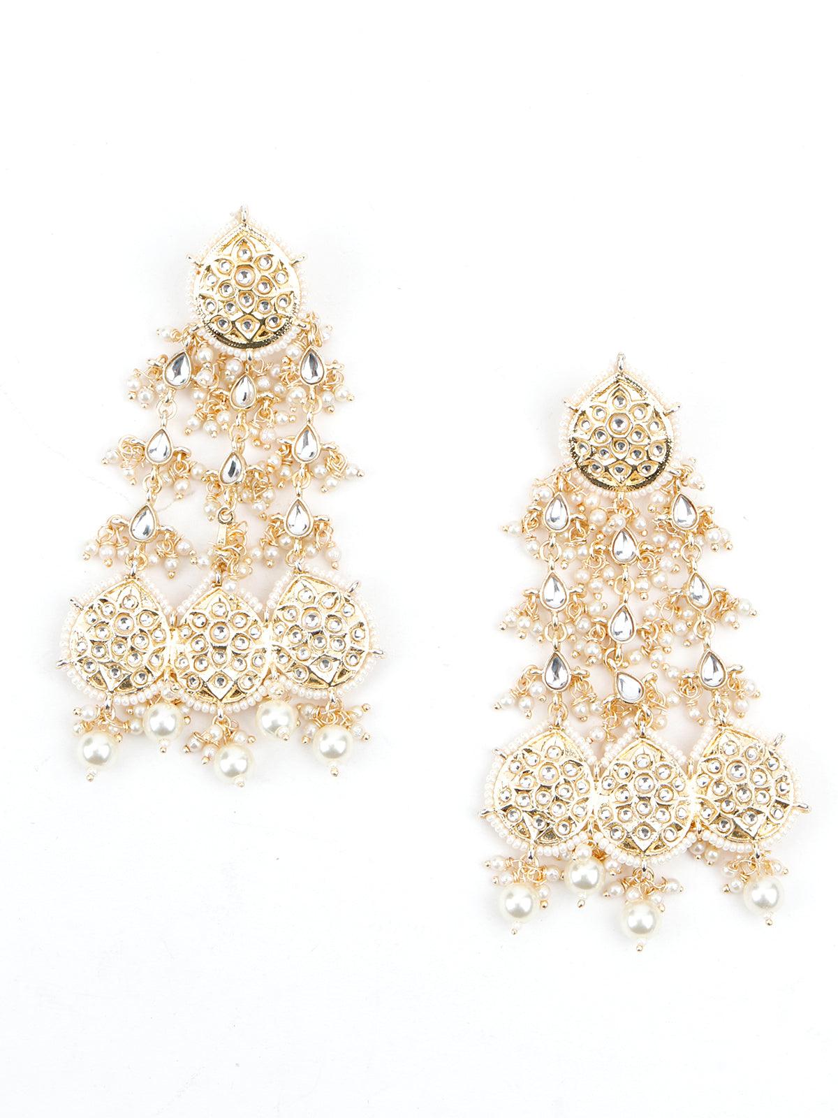 Golden Dangle White Pearl Dangle Earrings! - Rajwada