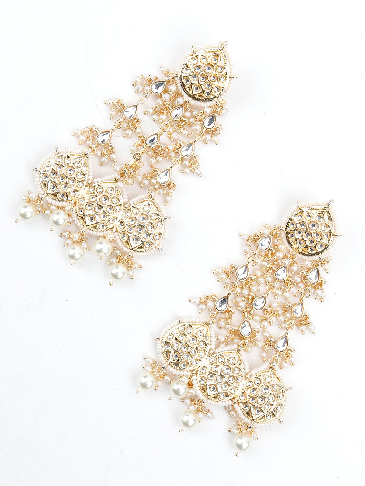 Golden Dangle White Pearl Dangle Earrings! - Rajwada