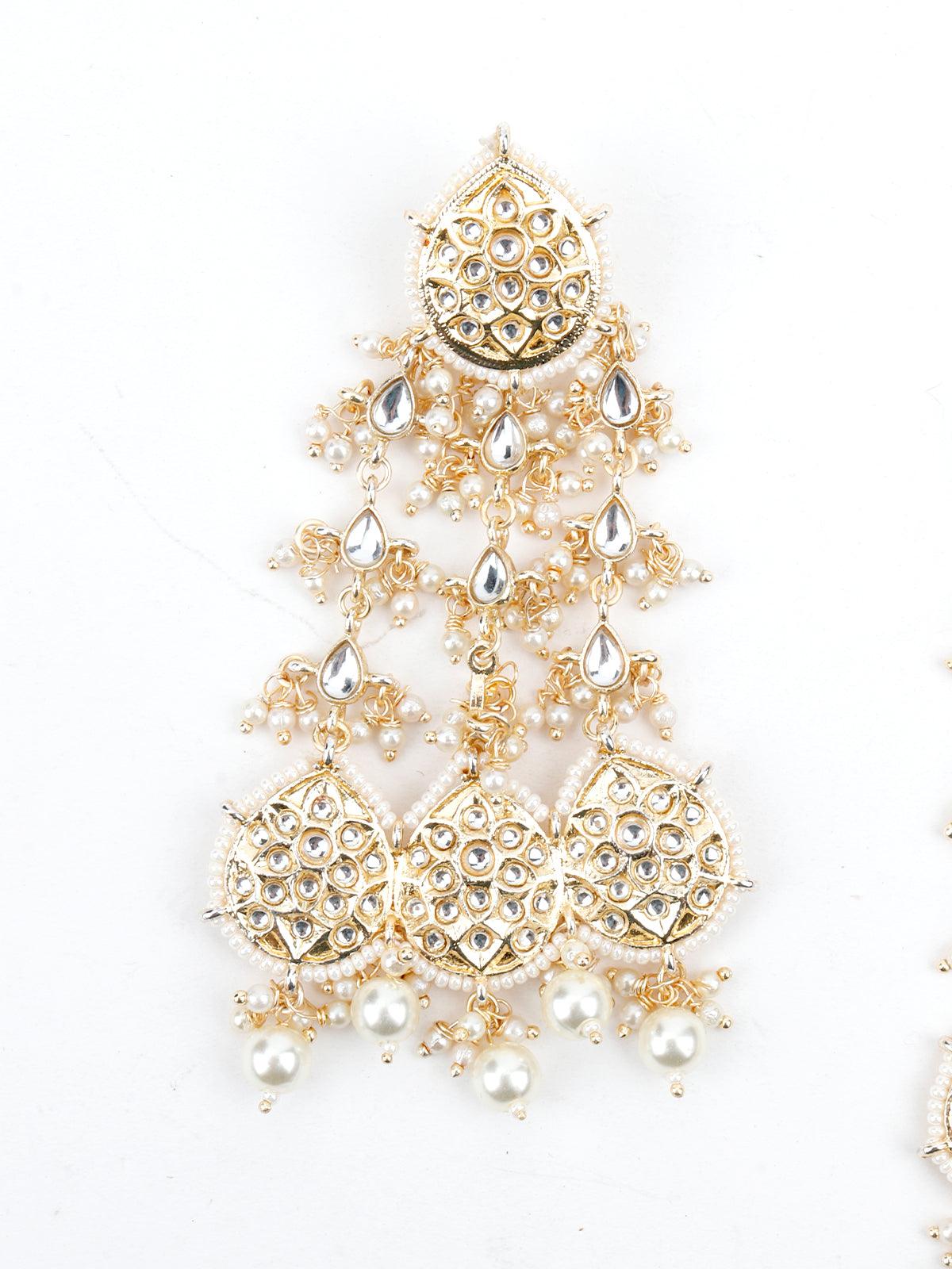 Golden Dangle White Pearl Dangle Earrings! - Rajwada