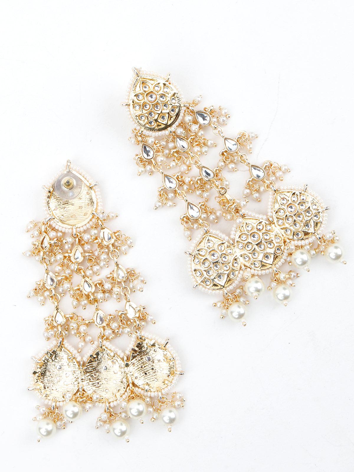 Golden Dangle White Pearl Dangle Earrings! - Rajwada