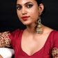 Golden Ornate Sea Blue Stone Jhumki Earrings - Rajwada
