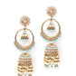 Golden Ornate Sea Blue Stone Jhumki Earrings - Rajwada