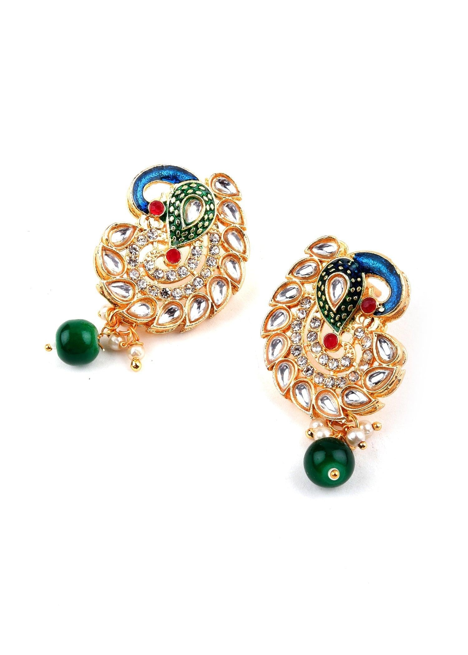 Golden Peacock Kundan Necklace Set - Rajwada