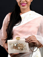 Golden Resin Floral Embellished Box Clutch - Odette
