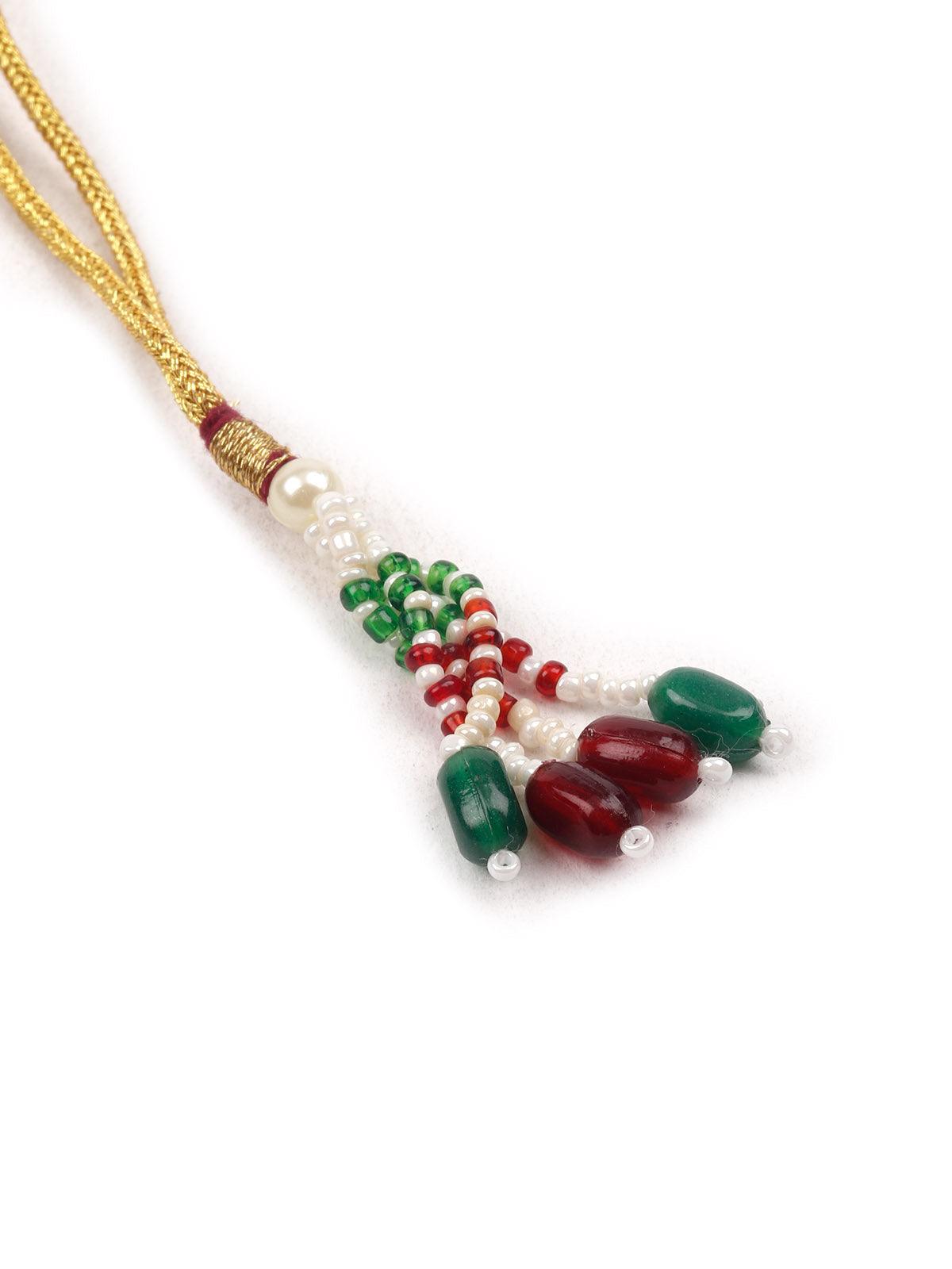 Gorgeous Baby Pink Beaded Kundan Necklace Set - Rajwada
