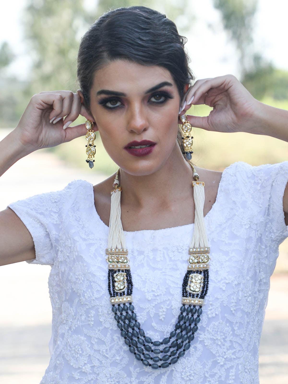 Gorgeous Black & Grey Necklace Set For Women - Rajwada
