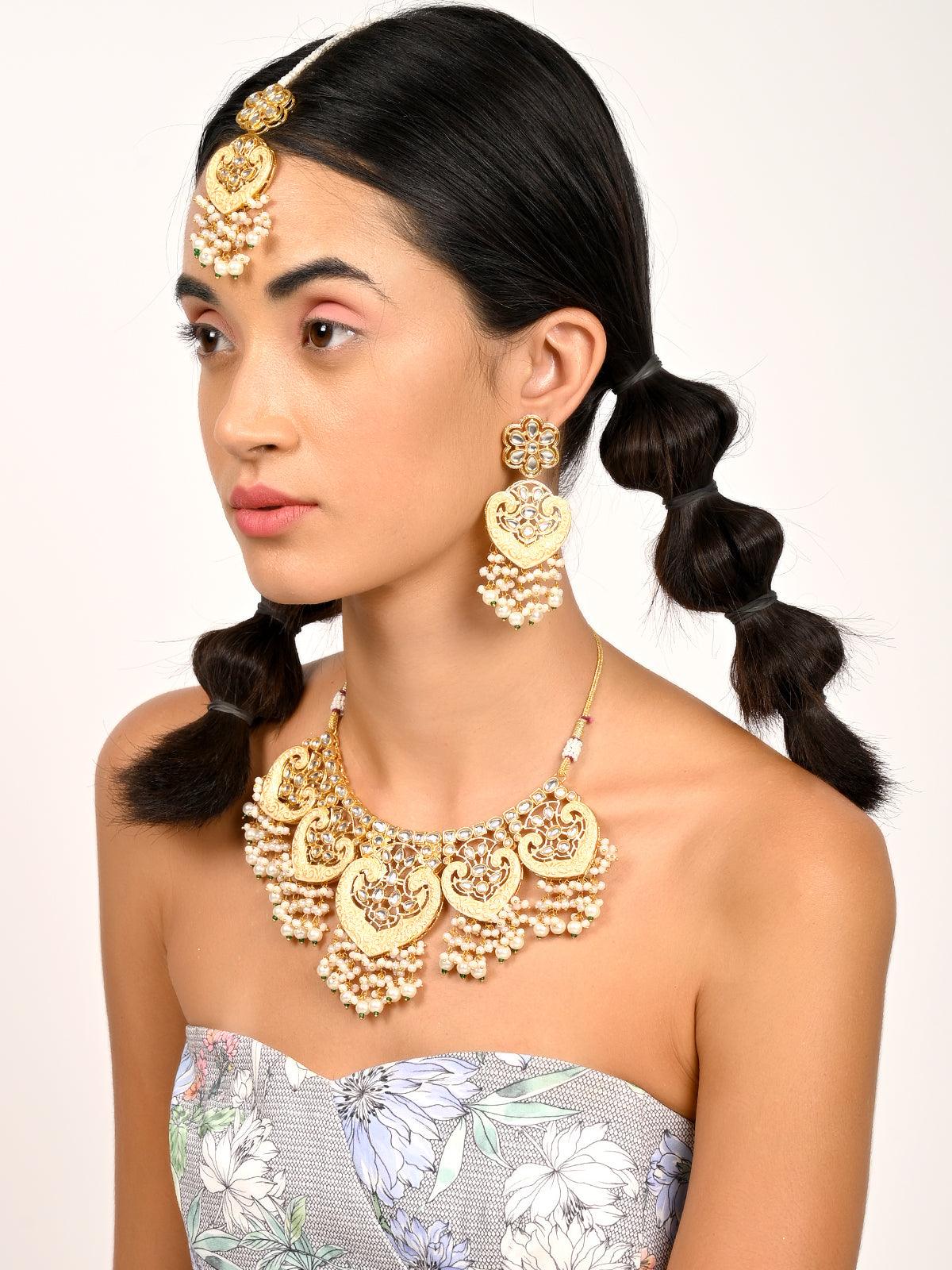 Gorgeous gold embellished necklace set for women - Rajwada
