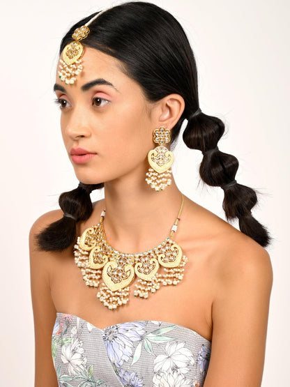Gorgeous gold embellished necklace set for women - Rajwada