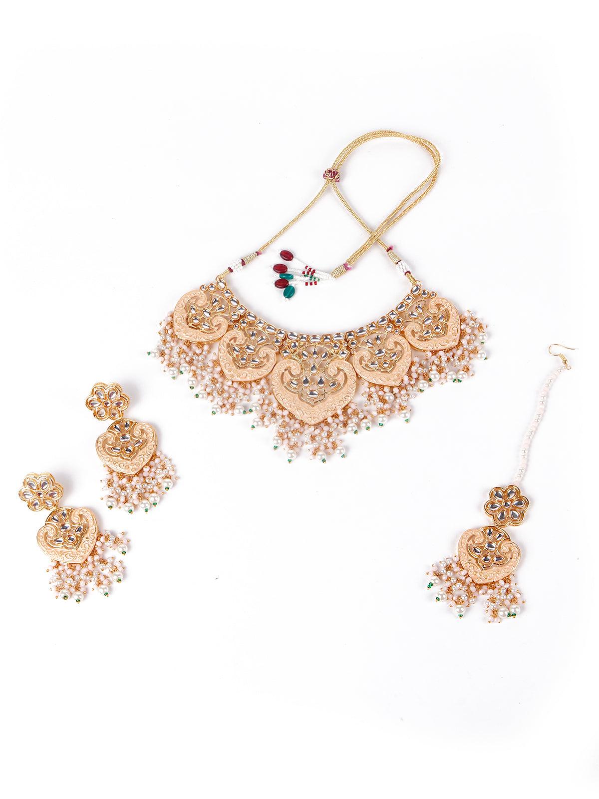 Gorgeous gold embellished necklace set for women - Rajwada