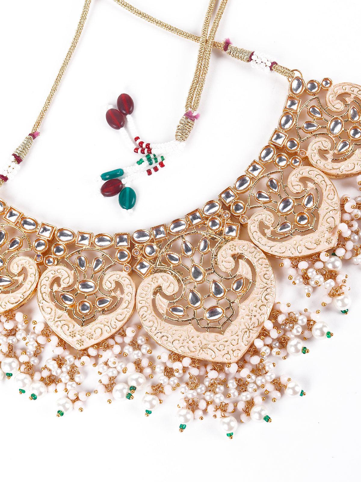Gorgeous gold embellished necklace set for women - Rajwada