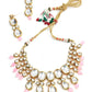 Gorgeous Gold Tone Kundan-Pink Mani Choker Set - Rajwada