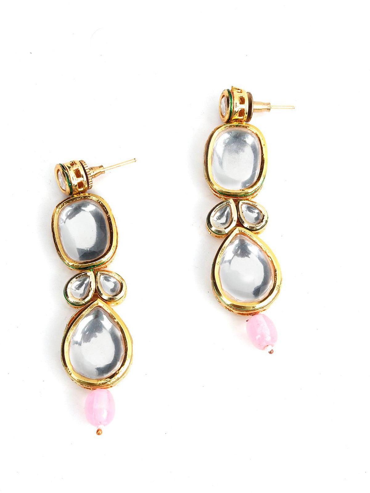 Gorgeous Gold Tone Kundan-Pink Mani Choker Set - Rajwada