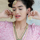 Gorgeous green and white Kundan necklace set for women - Rajwada