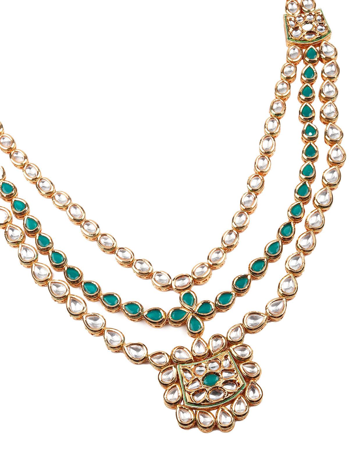 Gorgeous green and white Kundan necklace set for women - Rajwada