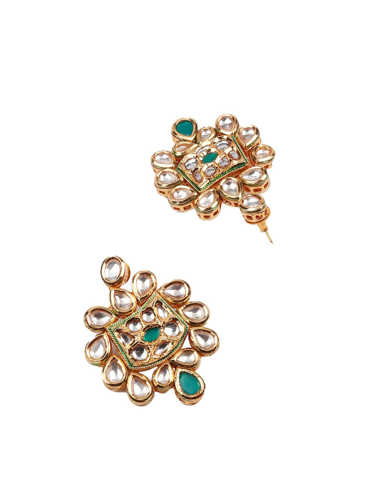 Gorgeous green and white Kundan necklace set for women - Rajwada