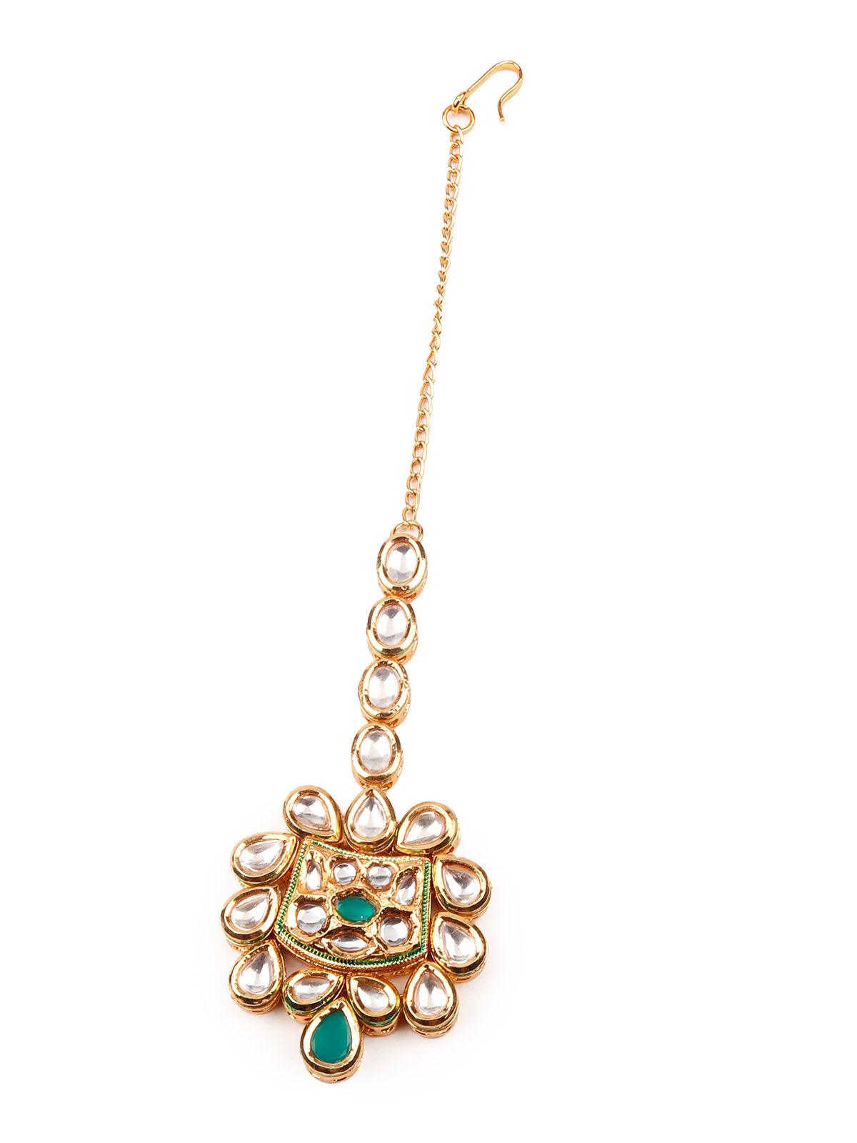 Gorgeous green and white Kundan necklace set for women - Rajwada