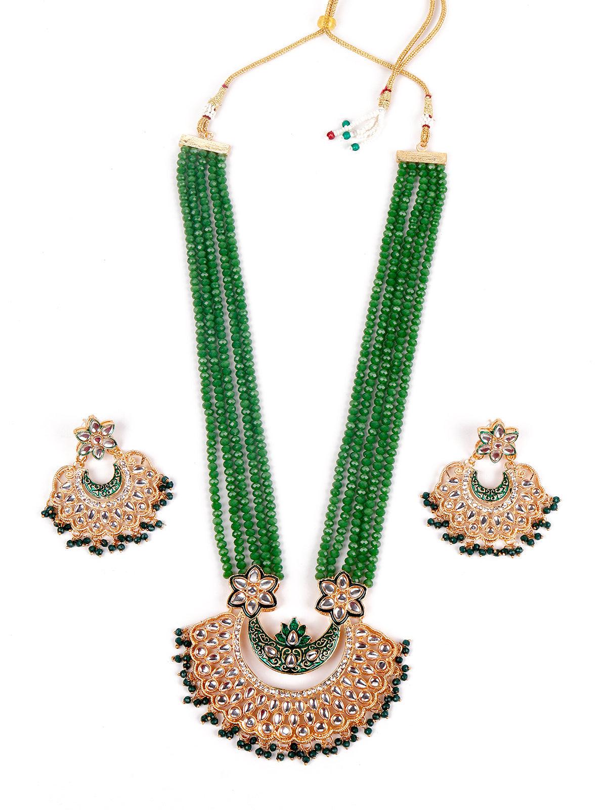 Gorgeous green long mala necklace set - Rajwada