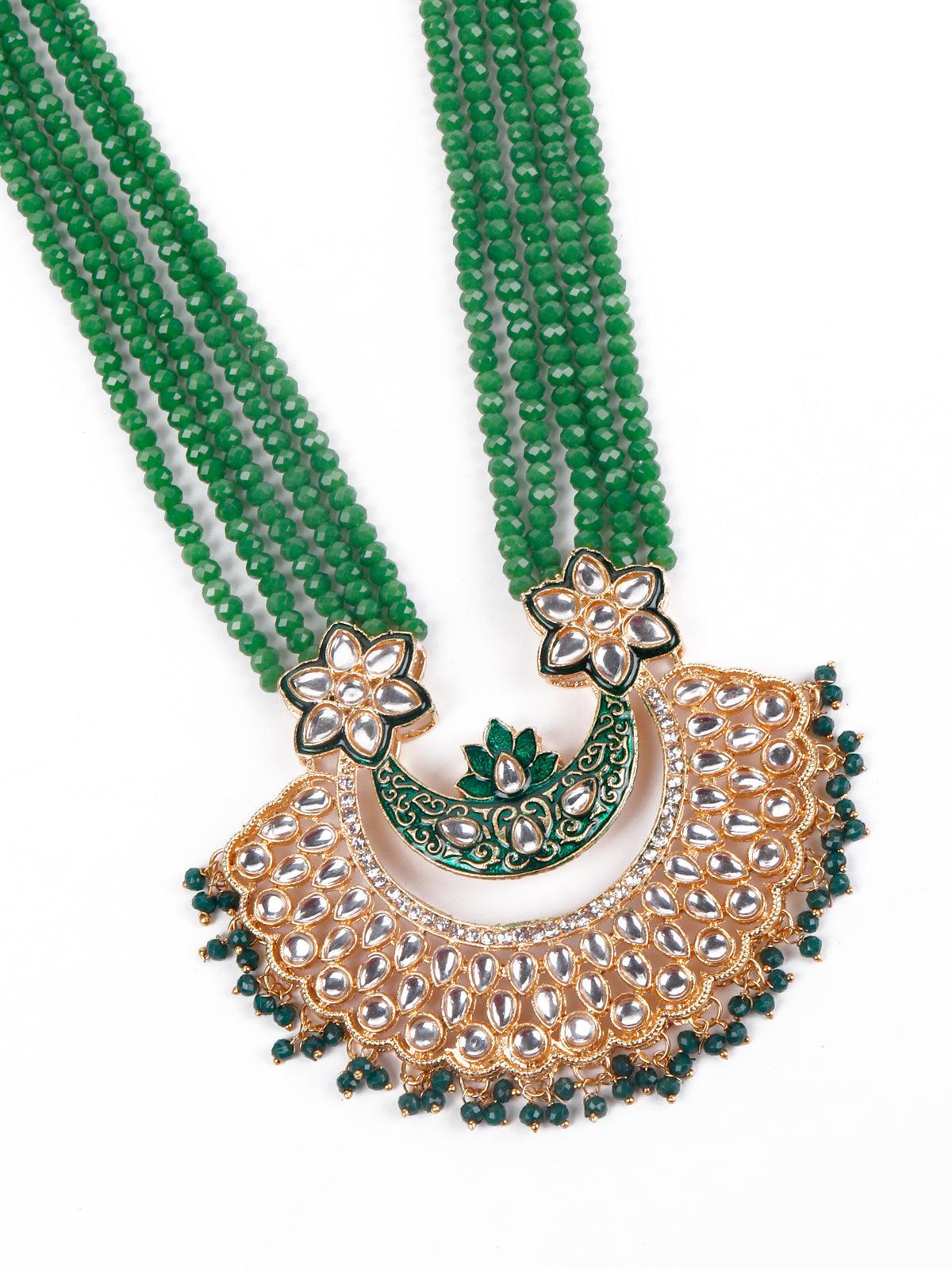 Gorgeous green long mala necklace set - Rajwada