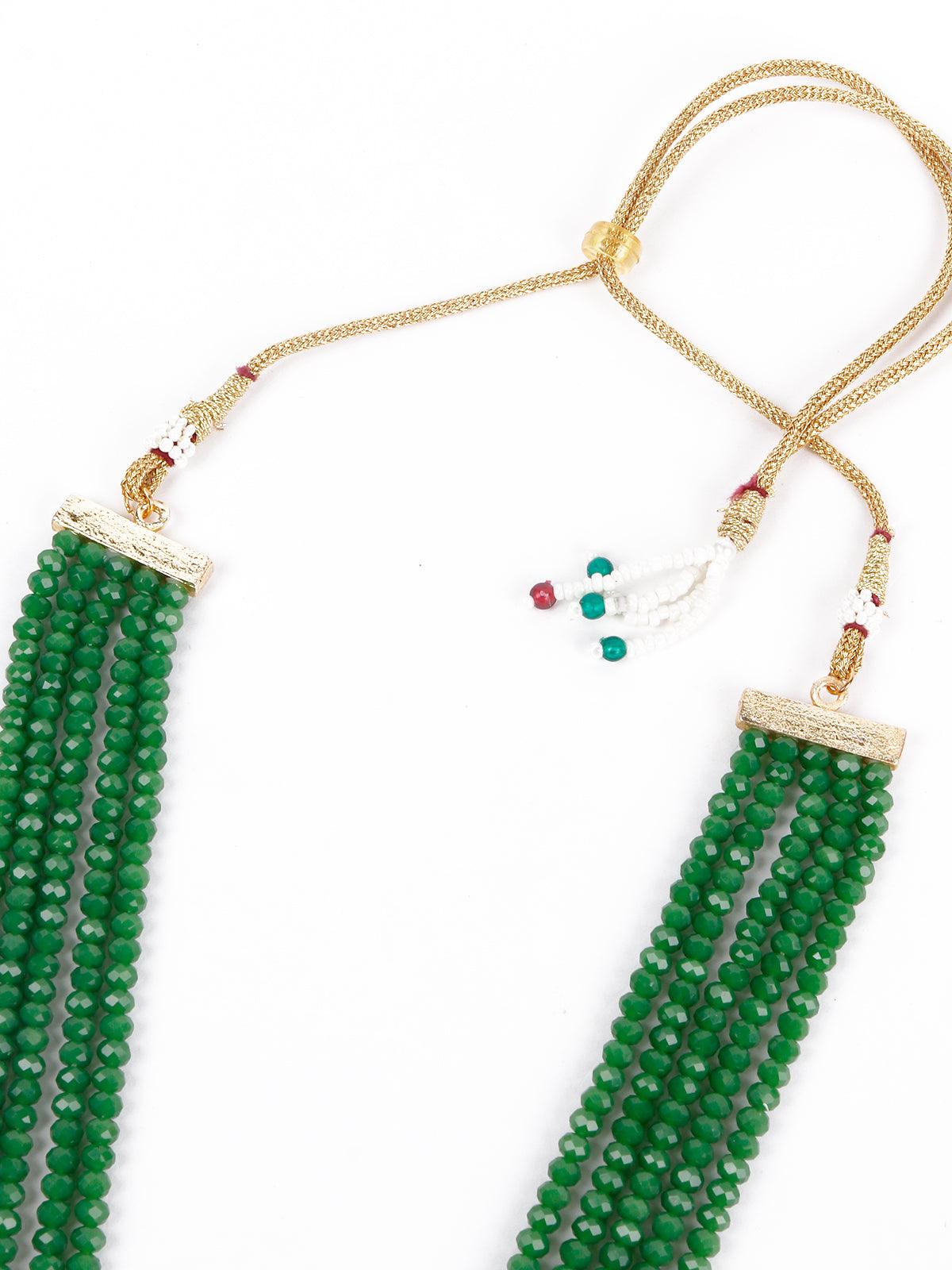 Gorgeous green long mala necklace set - Rajwada