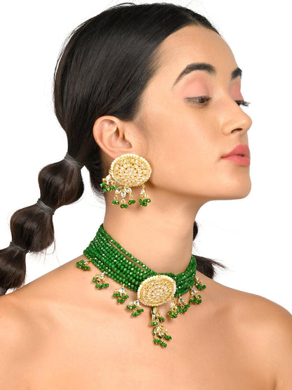 Gorgeous green pendant choker necklace set for women - Rajwada