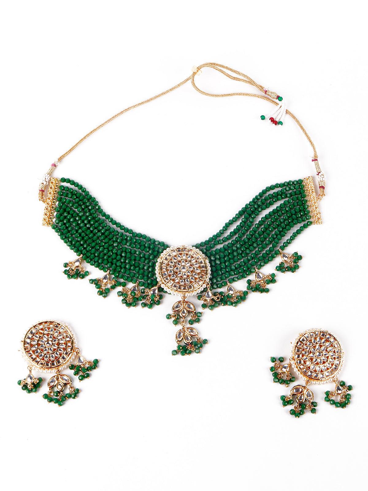 Gorgeous green pendant choker necklace set for women - Rajwada