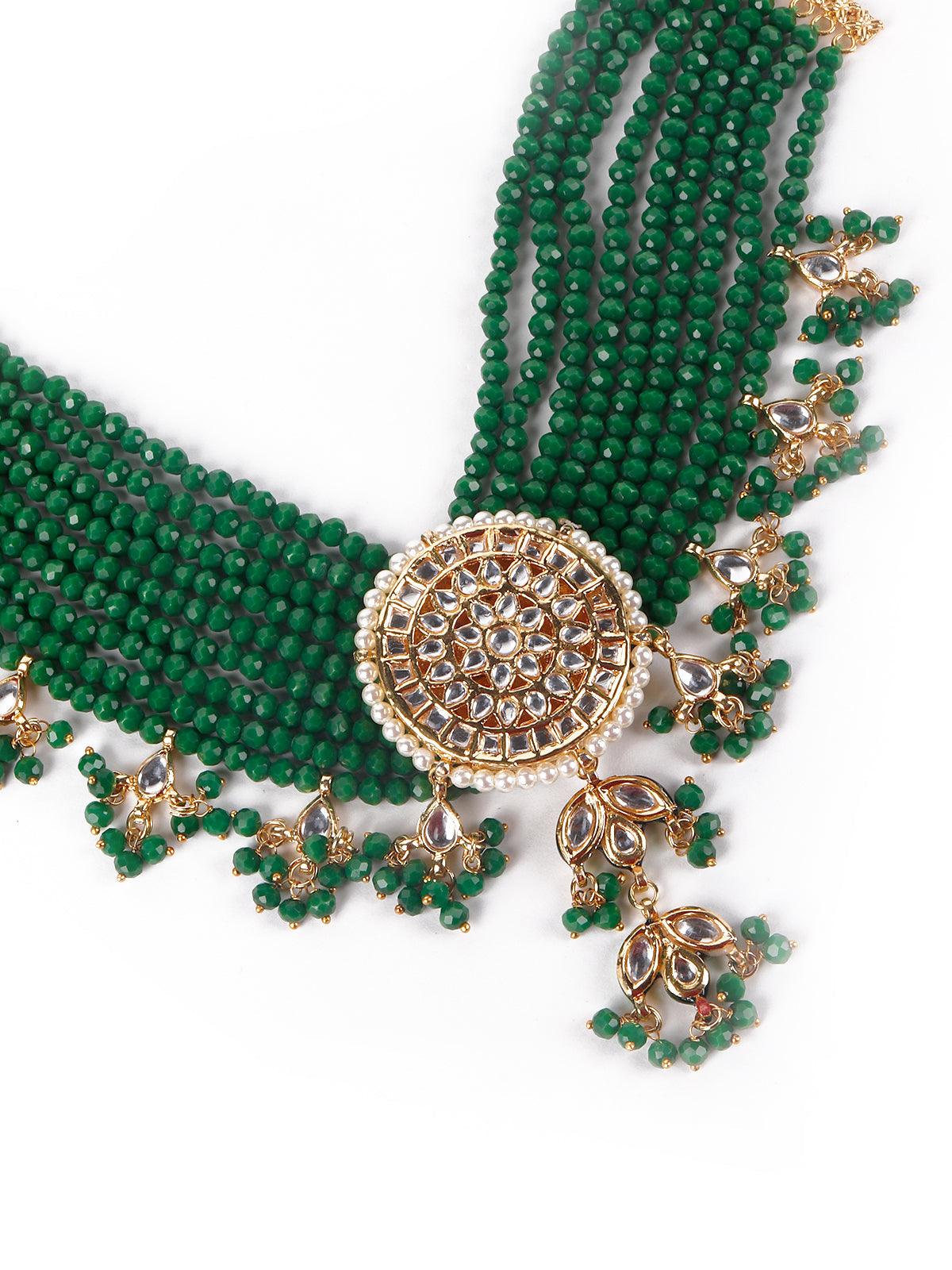 Gorgeous green pendant choker necklace set for women - Rajwada