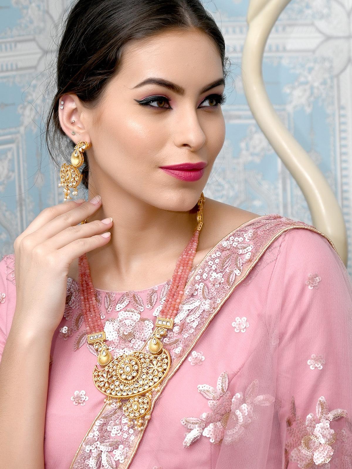 Gorgeous Long Gold Necklace Set for Women - Rajwada