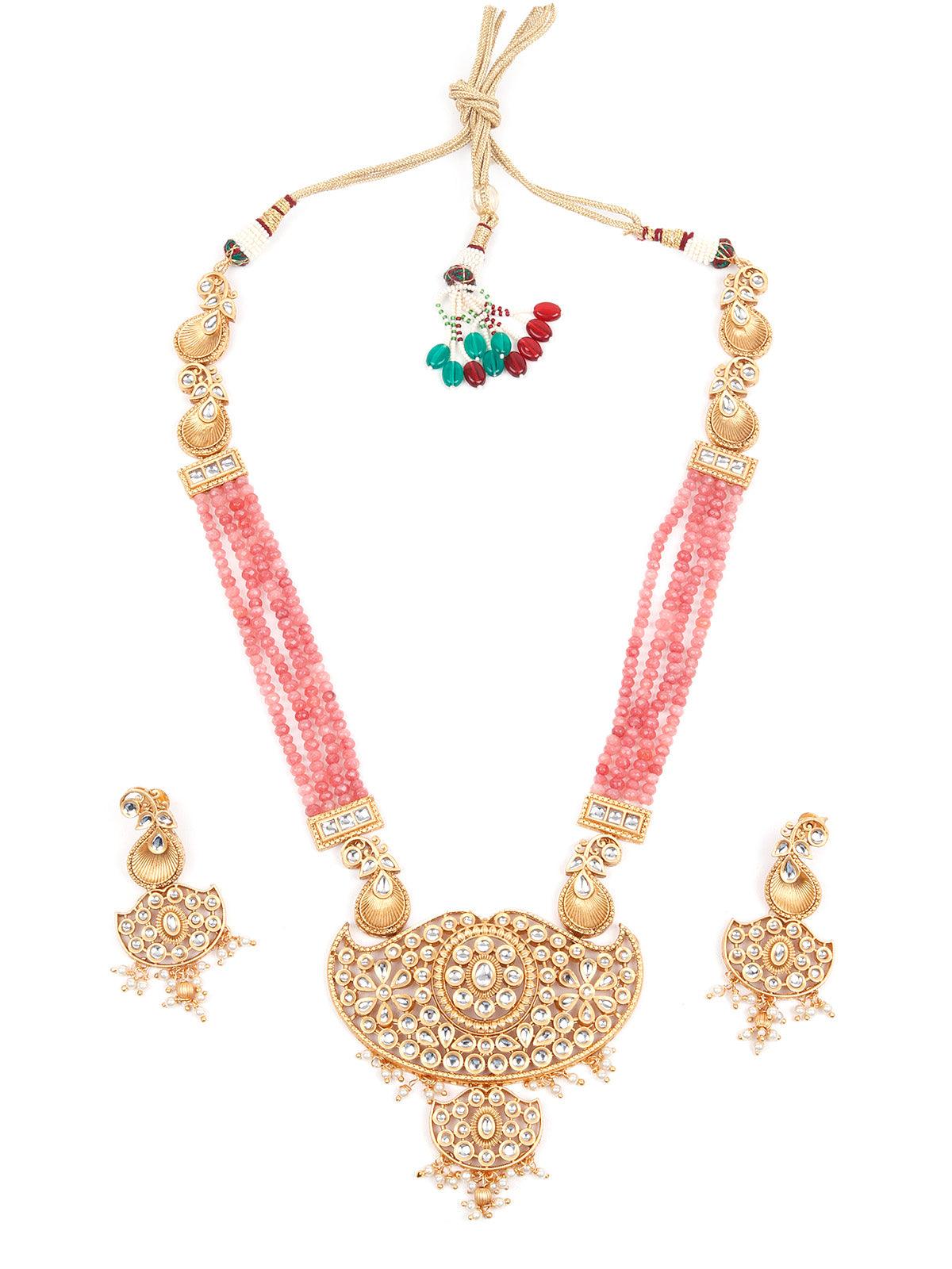 Gorgeous Long Gold Necklace Set for Women - Rajwada