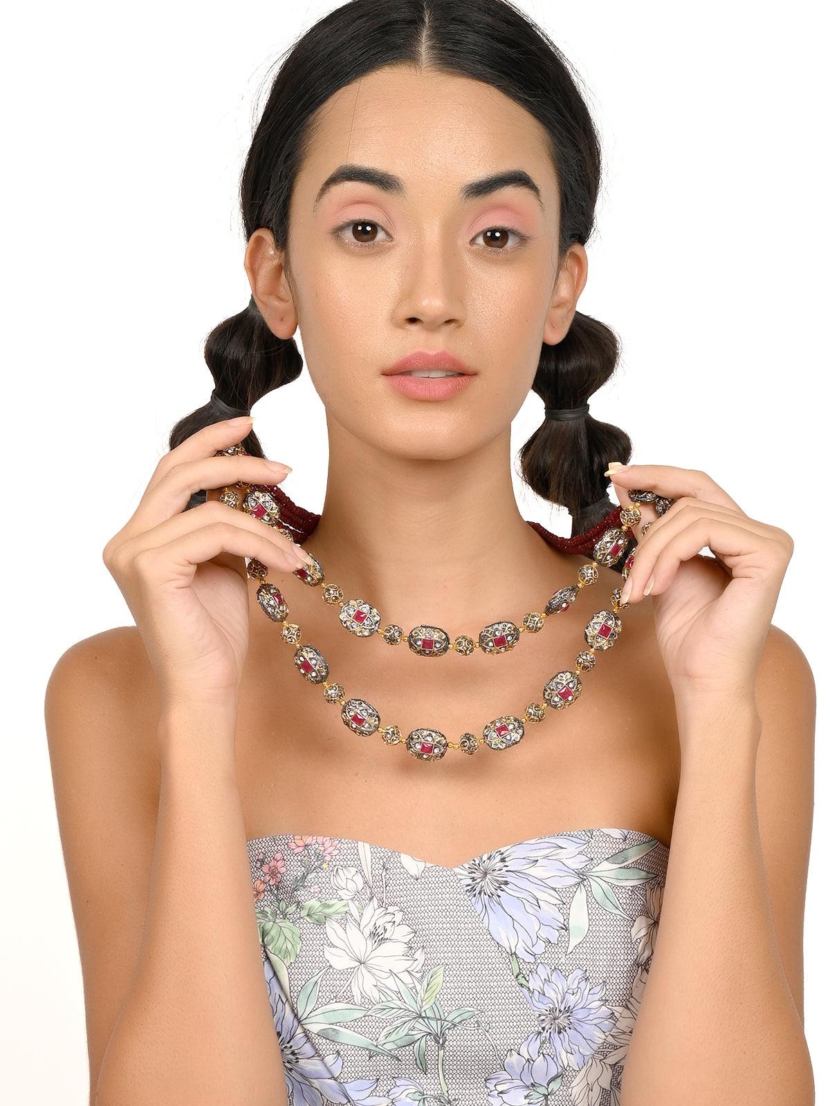 Gorgeous maroon embellished elegant necklace - Rajwada