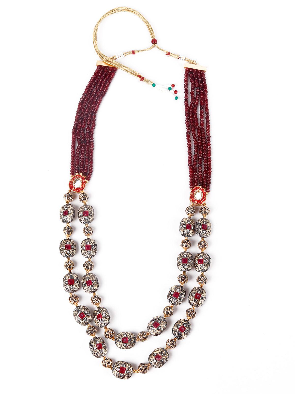 Gorgeous maroon embellished elegant necklace - Rajwada