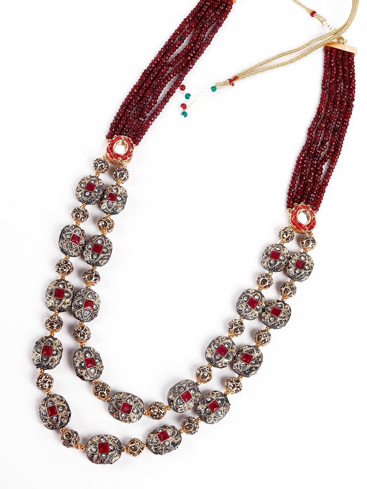 Gorgeous maroon embellished elegant necklace - Rajwada