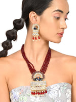 Gorgeous Maroon peacock embellished necklace - Rajwada