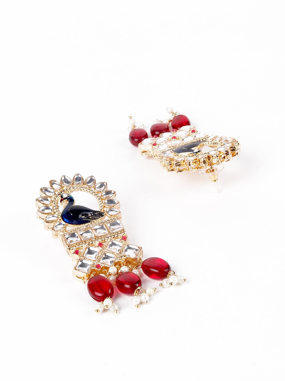 Gorgeous Maroon peacock embellished necklace - Rajwada